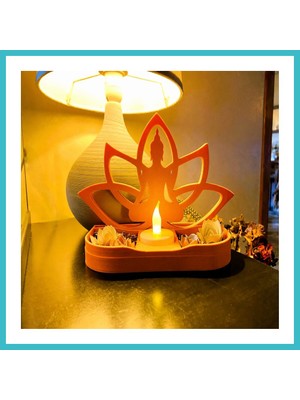 Defne Store 3D Baskı Lotus Buda Mumluk - Dekoratif Tealight Mumluk-Turuncu Dfnbez