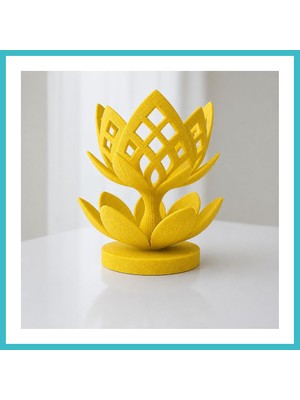 Defne Store 3D Baskı Lotus Çiçeği Mumluk - Dekoratif Tealight Mumluk-Sarı Dfnbez