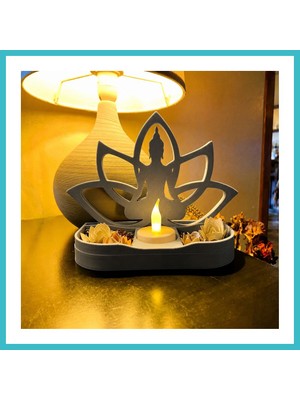 Defne Store 3D Baskı Lotus Buda Mumluk - Dekoratif Tealight Mumluk-Gri Dfnbez