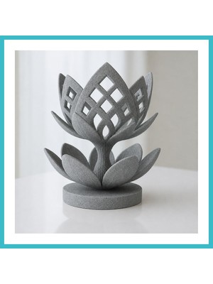 Defne Store 3D Baskı Lotus Çiçeği Mumluk - Dekoratif Tealight Mumluk-Gri Dfnbez