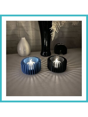 Defne Store 3D Baskı Modern Çizgili Mumluk - Tealight Mumluk (1 Adet)-Mavi Dfnbez