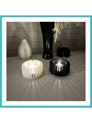 Defne Store 3D Baskı Modern Çizgili Mumluk - Tealight Mumluk (1 Adet)-Beyaz Dfnbez