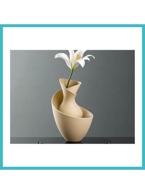 Defne Store 3D Baskı Bold Vazo - Akışkan Formlu Dekoratif Vazo-Bej Dfnbez