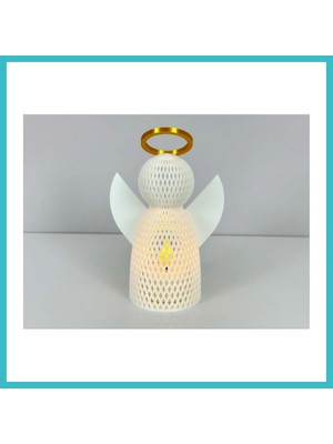 Defne Store 3D Baskı File Dokulu Melek Tealight Mumluk 14,5 cm Altın Haleli Dekoratif Fener Şamdan Masa Süsü Dfnbez
