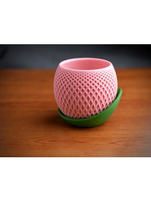 Northcity 3D Baskı Küre Saksı - Kafes Dokulu Iki Parçalı Dekoratif Saksı - Pembe-Yeşil