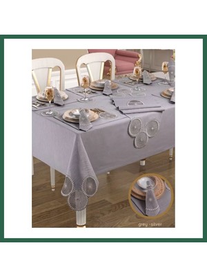 Vintessy Vıntessy Planet Gri-Silver 8 Kişilik 34 Parça Amerikan Servisli Şık Modern 160 × 260 cm Masası BZS01