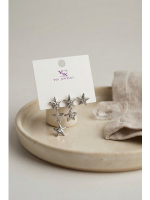 MiraLive Gümüş Renk Pirinç Yıldız Model Sallantılı Kadın Küpe Seti TJ-BKP12190