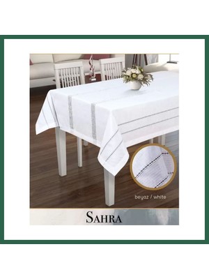 Vintessy Vıntessy 160X260 cm Beyaz Sahra Polyester Ajurlu Keten Masa Örtüsü Dantelli Yemek Masası BZS01