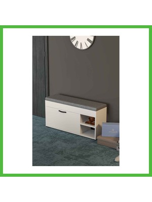 Bezos Puflu Ayakkabılık Bench Beyaz 90 cm Arz