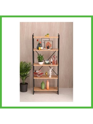 Bezos 5 Raflı Metal Kitaplık Ceviz 180 cm Arz