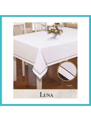 Defne Store Keten Masa Örtüsü Tablecloth 160X260 cm Yemek Masası Örtüsü Luna Model Krem Dfnbez