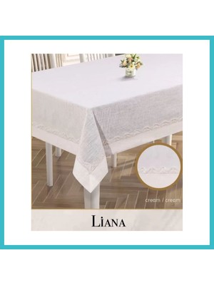 Defne Store Liana Model Krem 160X220 cm Keten Dantel Masa Örtüsü Şık Yemek Masası Dekoratif Dfnbez