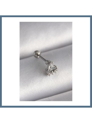Bezos 316L Çelik Gümüş Renk Üçgen Zirkon Taşlı Tragus Piercing Bbz