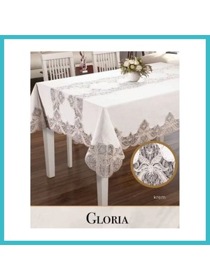 Defne Store Gloria Model Krem Keten Tek Masa Örtüsü 160X300 cm Dantelli Şık Yemek Masası Örtüsü Dfnbez