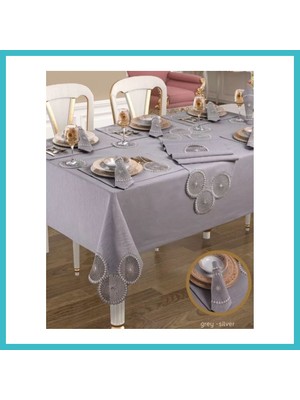 Defne Store Planet Amerikan Servisli Gri-Silver 34 Parça 160 × 260 cm Masa Takımı Dfnbez