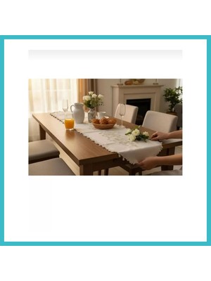 Defne Store Simella Altın Simli Işlemeli Masa Runneri 50X140 cm Şık Masa Dekoru Dfnbez