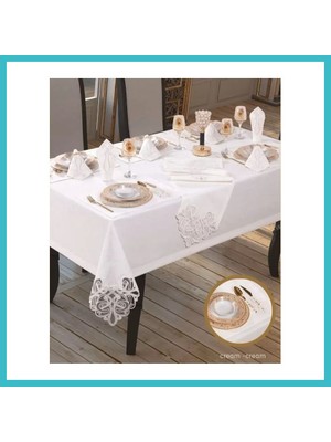 Defne Store Taç Keten Krem-Krem 26 Parça 160 × 260 cm Supla Runner Sofra Masa Takımı Dfnbez