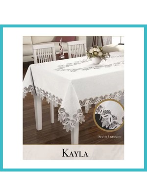 Defne Store Kayla Model Krem Keten Masa Örtüsü 155X260 cm Dantel Şık Yemek Masası Örtüsü Dfnbez