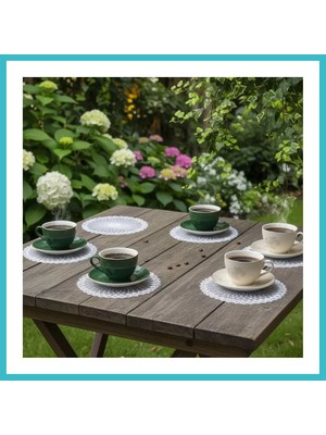 Defne Store 6 Lı Dantel Kahve Sunumluğu 15X15 cm Asorti Desenli Çeyizlik Kahve Seti Dfnbez