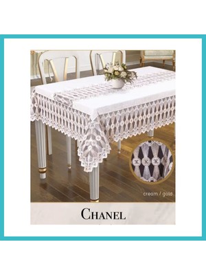 Defne Store Chanel Model Gardenya Keten Krem-Krem 160X260 cm Şık Dekoratif Masa Örtüsü Dfnbez