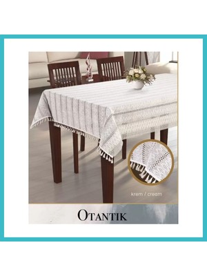 Defne Store Otantik Model Krem 150X220 cm Pamuklu Masa Örtüsü Tablecloth Şık Yemek Masası Dfnbez