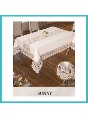 Defne Store Sunny Krem-Gold 160X260 cm Parlak Keten Masa Örtüsü Şık Yemek Masası Dekoru Dfnbez