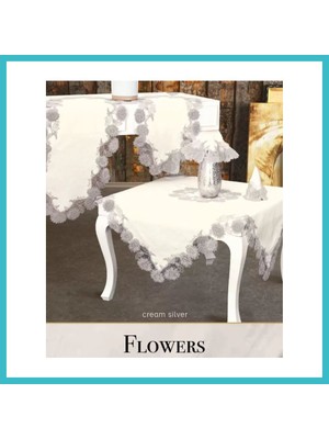 Defne Store Bej Flowers Model 5 Parça Keten Dantelli Masa Örtüsü Seti Çeyizlik Salon Takımı Dfnbez