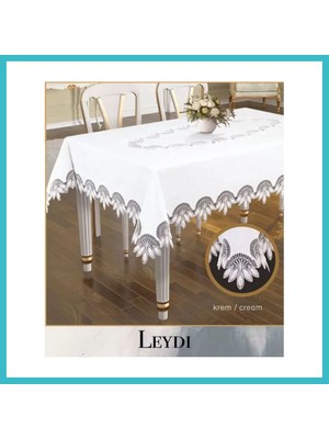 Defne Store Çeyizlik Leydi Model Krem 160X260 cm Gardenya Keten Şık Yemek Masası Dekoru Dfnbez