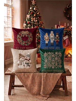 Tolly Vogue Santa Christmas Desenli 4'lü Set Kırlent Kılıfı - Yılbaşı - Noel - Çift Tarafı Dijital Baskılı
