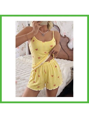 Bezos Kadın Sarı Ince Askılı Şortlu Pijama Takımı 5270 · Beden: L/xl · Renk: Sarı Arz