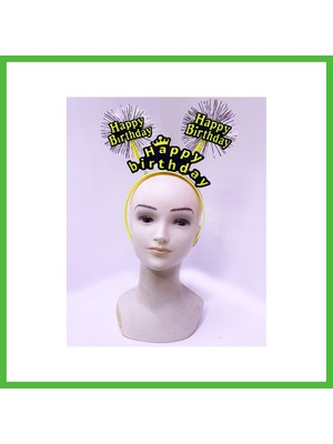 Bezos Happy Birthday Püsküllü Neon Sarı Renk Doğum Günü Tacı 22X19 cm Arz