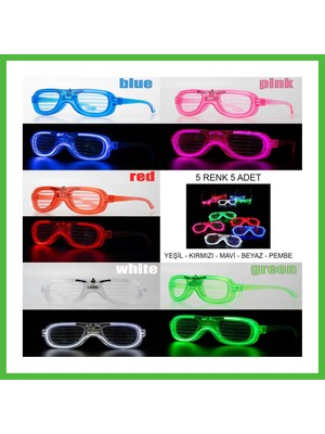 Bezos Glow Model LED Işıklı Parti Gözlüğü 3 Modlu 5 Renk 5 Adet Arz
