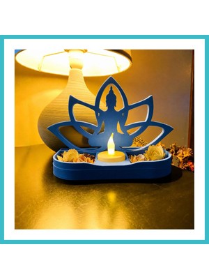 Defne Store 3D Baskı Lotus Buda Mumluk - Dekoratif Tealight Mumluk-Mavi Dfnbez