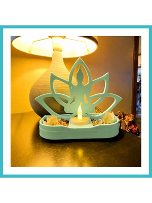 Defne Store 3D Baskı Lotus Buda Mumluk - Dekoratif Tealight Mumluk-Mint Dfnbez