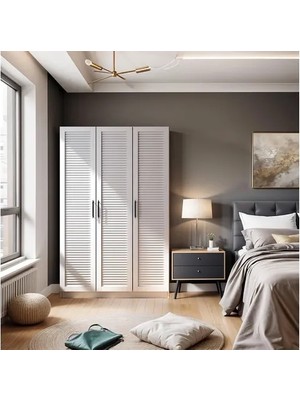 Vivense Dekorex Gardırop, Beyaz, Panjur, 3 Kapaklı, MNT320