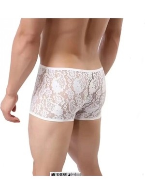 Marsilyan Erkek Beyaz Dantelli Boxer Iç Çamaşırı