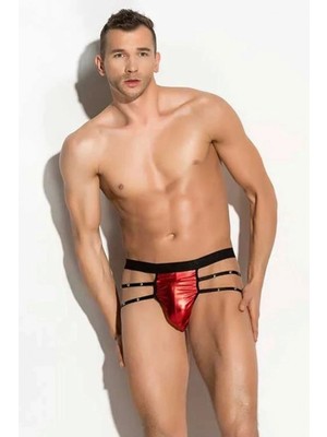 Marsilyan Erkek Kırmızı Özel Tasarımlame Metal Detaylı String Tanga