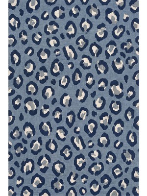 Rugzella Soluk Denim Mavisi Leopar Benekli Animal Print Tasarım Hayvan Yıkanabilir Halı