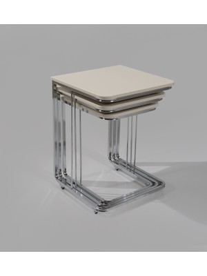 Veys Sehpa Veys 3 Lü Vegas Zigon Sehpa Ekru MDF Yüzeyli Metal Ayaklı Tekerlekli Kullanışlı Tasarım 39x40 cm