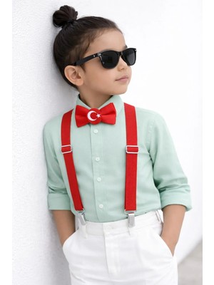 Algitsin O L A Çocuk Pantolon Askısı+Papyon Seti+1-12 Yaş Unisex