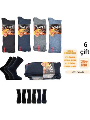 Vakre 9168 (40-44) Erkek Termal Havlu Kışlık Çorap 6 Çift