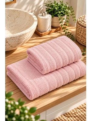 Ebru Tesettür Ikili Dalga Desen Banyo Havlu Seti Pudra