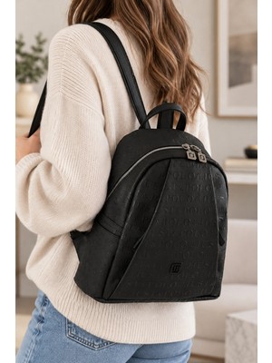 4040 Siyah Orijinal Just Polo Kadın 9 Bölmeli Orta Boy Sırt Çantası 31X29 cm
