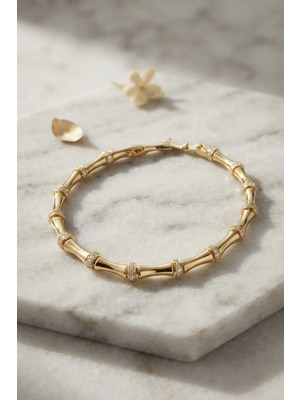 Inure Jewelry Gold Renk Bambu Model Zirkon Taşlı Kadın Bileklik