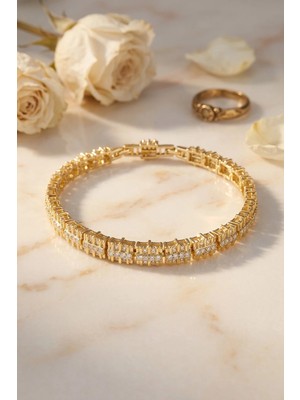 Inure Jewelry Gold Renk Pirinç Elegance Zirkon Taşlı Kadın Bileklik