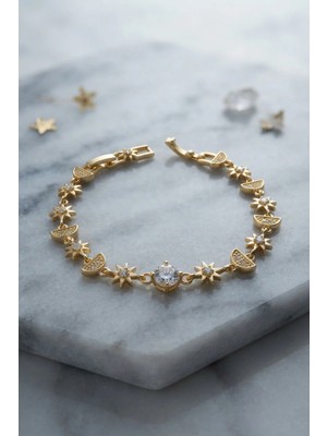 Inure Jewelry Gold Renk Celestial Yıldız ve Hilal Model Kadın Bileklik