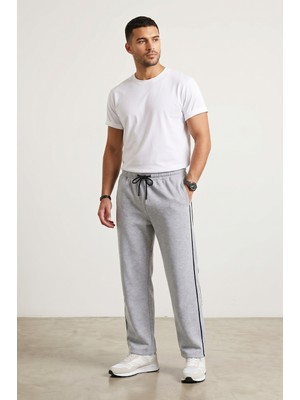 Machi Makiteks Gri Erkek Biyeli Baggy Eşofman Altı Bol Paça Rahat Kalıp Beli Lastikli Cepli Sweatpants