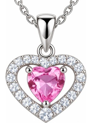 Inure Jewelry Gümüş Pembe Zirkon Taşlı Kalp Kadın Kolye