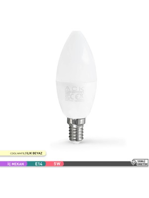 Ack LED Mum Ampul 5W E14 4000K Ilık Beyaz Renk Sıcaklığı ile Enerji Tasarruflu Aydınlatma