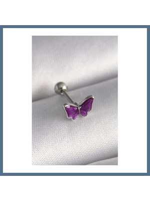 Bezos 316L Çelik Gümüş Renk Mor Kelebek Model Tragus Piercing Bbz
